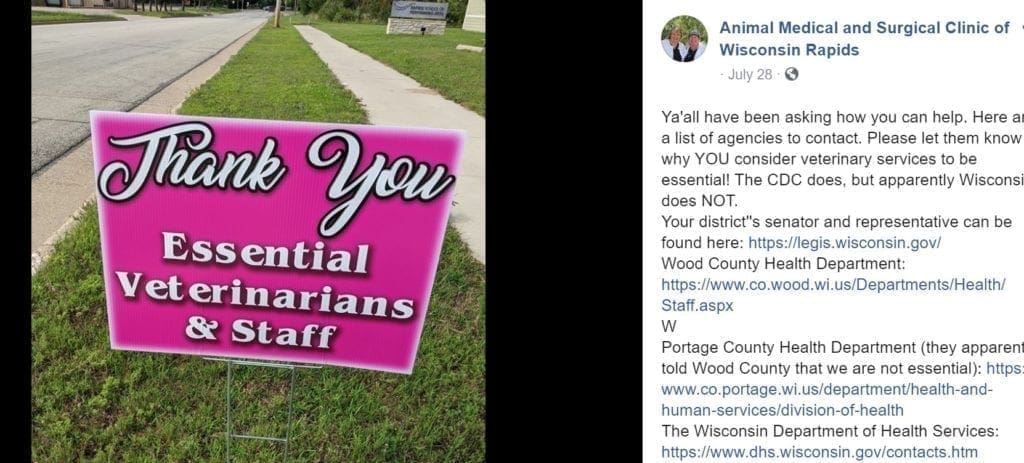 Dr. Kristie Ponce's veterinary practice Facebook page screenshot July 28, 2020