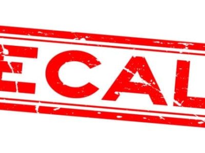 Grunge red recall word square rubber seal stamp on white backgro recall fda