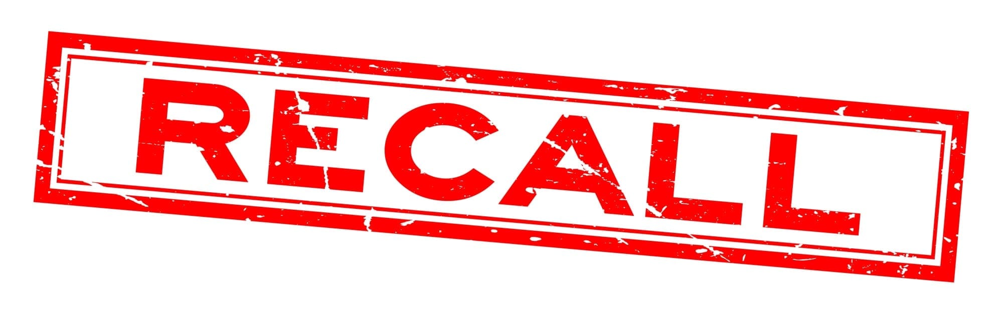 Grunge red recall word square rubber seal stamp on white backgro recall fda