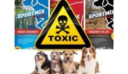 sportmix images of bags, toxic symbol, 4 dogs