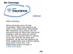 Petco policy dropped